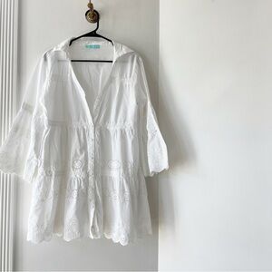 Melissa Odabash White Eyelet Button-Down Caftan Cover-Up Dress